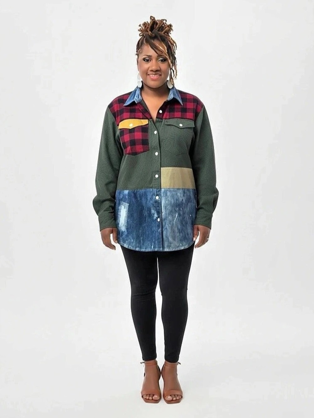 Decibel Plaid Color Block Button Down
